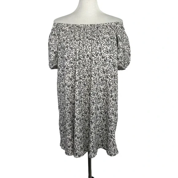American Eagle Womens Ditsy Floral Mini Dress XS Black Ivory Short Puff Sleeve - Picture 3 of 10